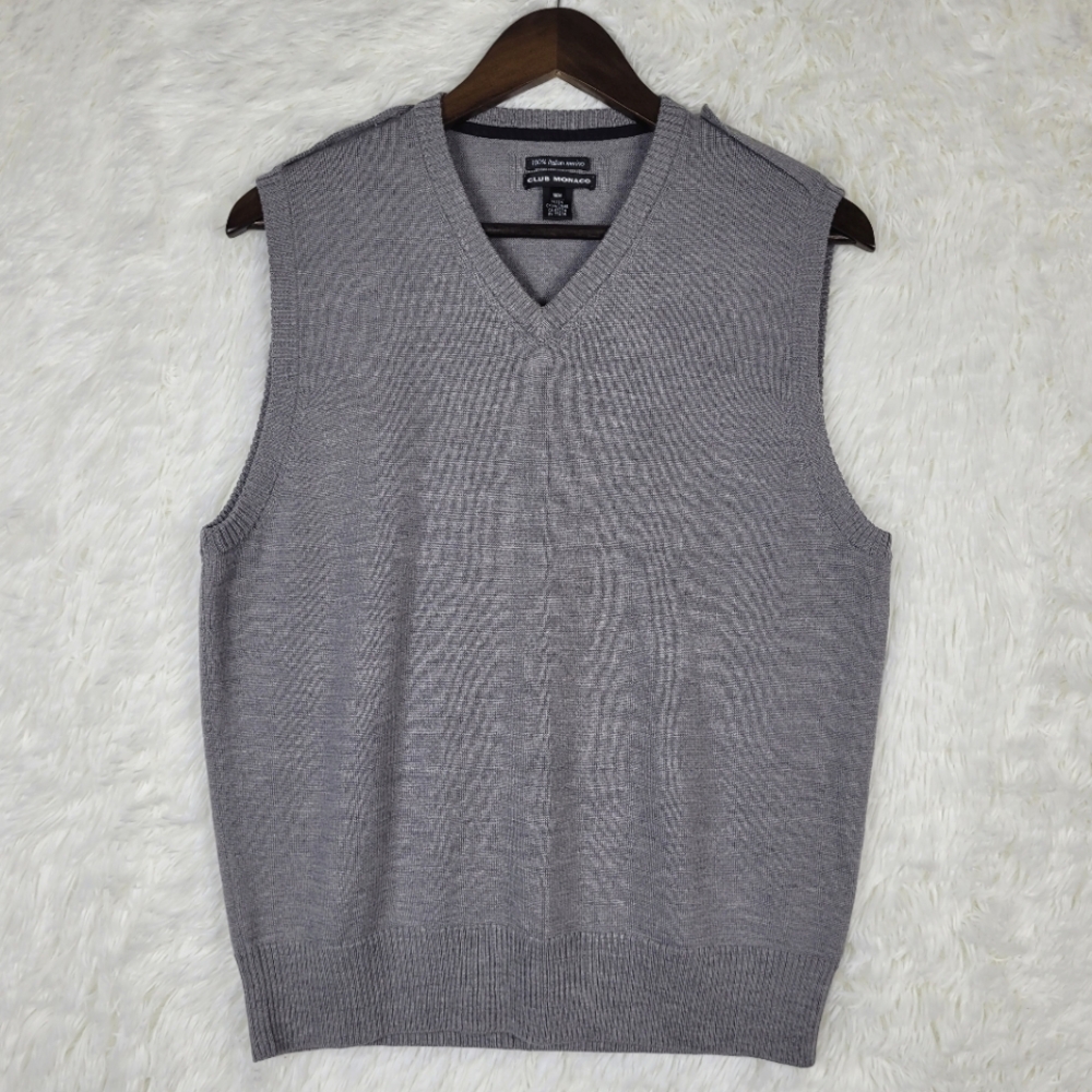 Club‎ Monaco Men's Med Italian Merino Wool V-Neck Sweater Vest Gray Quiet Luxury